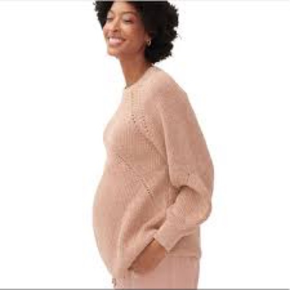 HATCH floral pointelle sweater in burnt coral